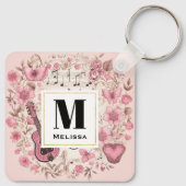Porte-clés Notes musicales et fleurs Style rétro Monogramme (Dos)