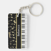 Porte-clés Notes musicales et touches de piano Noir et Or (Dos)
