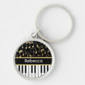 Porte-clés Notes musicales et touches de piano Noir et Or (Devant)