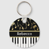 Porte-clés Notes musicales et touches de piano Noir et Or (Verso)