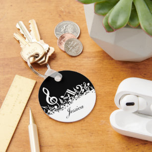 Porte-clés Notes musicales personnalisées blanches mélangées 