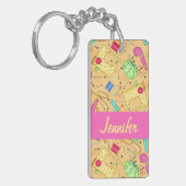 Porte-clés Notions de couture jaune Nom de l'art Personnalisé (Devant gauche)