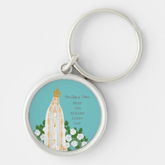 Porte-clés Notre-Dame de Fatima et roses blanches (Devant)