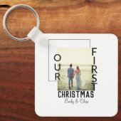 Porte-clés Notre premier Noël ajouter photo de nom de couple  (Recto)