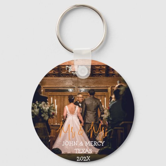 Porte-clés Notre premier Noël M. et Mme Newlysée élégant (Recto)