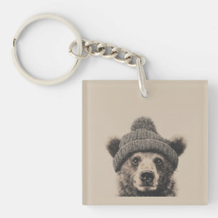 Porte-clés Nounours dans un bonnet - Joli animal d'hiver