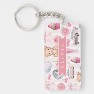 Porte-clés Nounours Rétro Mignon Rose Personnalisé Coquette