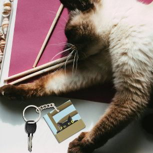 Porte-clés Nourriture pour chat noir humour drôle chat affamé