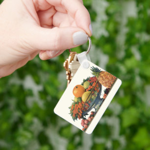 Porte-clés Nourriture Vintage, Fruits Assortis dans un Bol