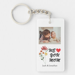 Porte-clés Nous t'aimons Maman Fleur sauvage Coeur Photo