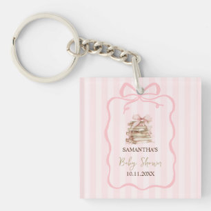 Porte-clés Nouveau chapitre Baby Shower ruban rose rayé