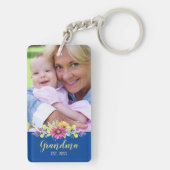 Porte-clés Nouveau Grand-mère élégante Fleurs Bleues | Photo (Dos)