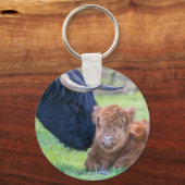 Porte-clés Nouveau-né écossais grand-veau avec vache mère (Recto)