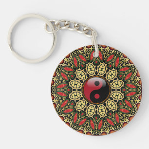 Porte-clés Nouvel âge Yin Yang Batik Fleur géométrique Nouvel