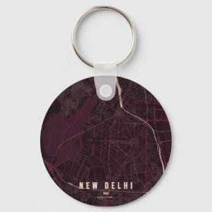 Porte-clés Nouvelle carte de la ville de Delhi avec texte per