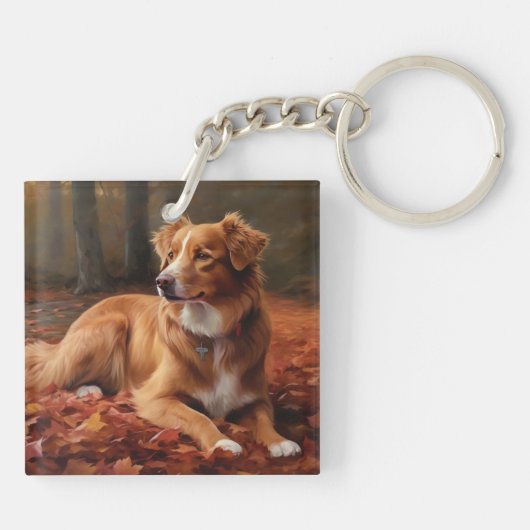 Porte-clés Nouvelle-Écosse Canard Terrier À L'Automne Feuille (Dos)