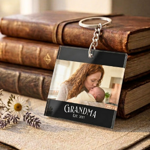 Porte-clés Nouvelle grand-mère Nom personnalisé Année Photo é