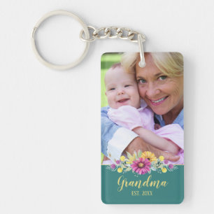 Porte-clés Nouvelle Grandma Elegant Fleurs Turquoise Turquois
