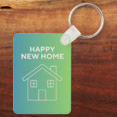 Porte-clés Nouvelle Maison Heureuse avec Fond à Dégradé Vert (Verso)