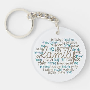 Porte-clés Nuage de mots de la famille avec texte de corde