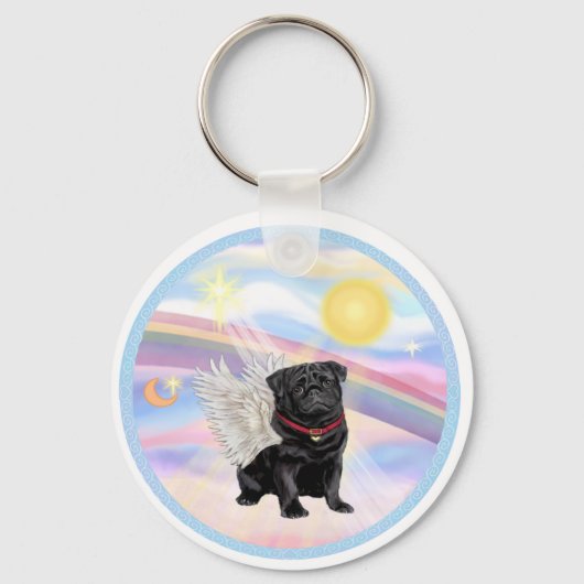 Porte-clés Nuages - Ange Pug Noir (Recto)