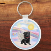Porte-clés Nuages - Ange Pug Noir (Recto)