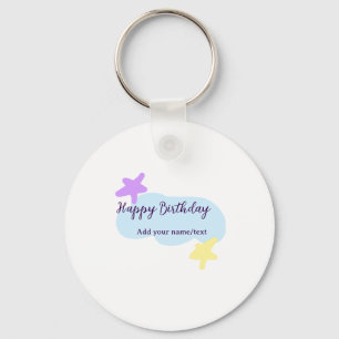 Porte-clés Nuages bleus pastel étoiles violet joyeux annivers