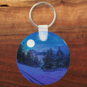 Porte-clés Nuit étoilée avec pleine lune en forêt (Recto)