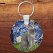 Porte-clés Nuit étoilée - chat bleu russe (Recto)