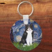 Porte-clés Nuit étoilée - Chat noir et blanc (Recto)