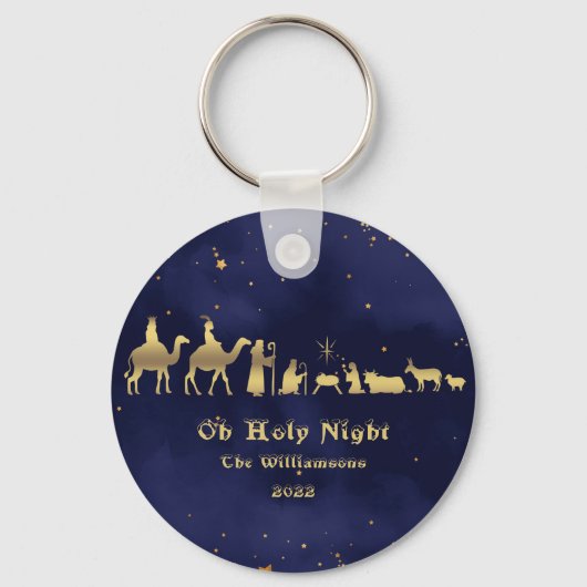 Porte-clés Nuit étoilée de Noël en céramique dorée Oh Sainte (Recto)
