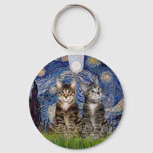 Porte-clés Nuit étoilée - Deux chats tigrés tabby