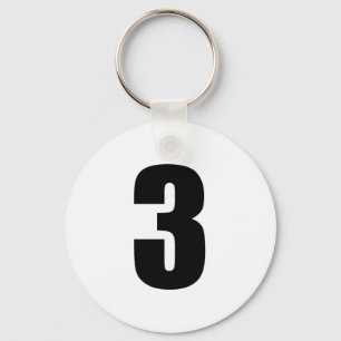 Porte-clés number 3 in black on white button keychain