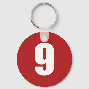 Porte-clés Number 9  in white on red button keychain