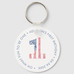 Porte-clés Numéro 1 Rouge Blanc Bleu 1er anniversaire Fête Fa