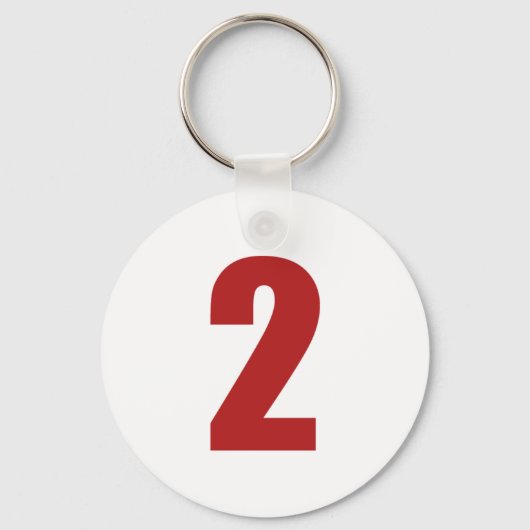 Porte-clés Numéro 2 en rouge sur le bouton blanc porte - clé (Recto)