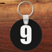 Porte-clés numéro 9 en blanc sur bouton noir porte - clé (Recto)