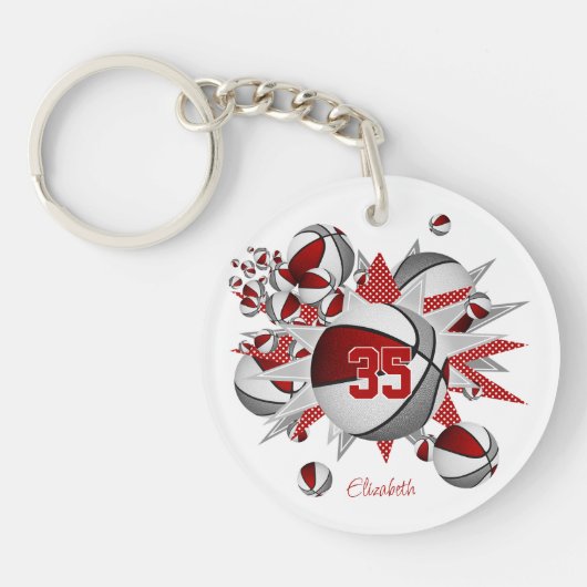 Porte-clés numéro de maillot de filles de basketball gris rou (Devant)