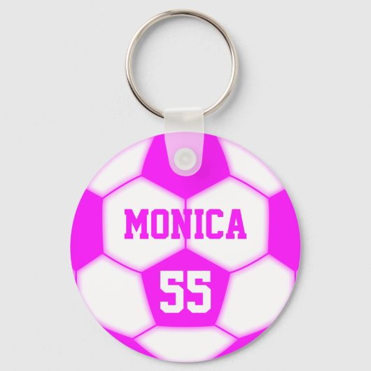 Porte-clés Numéro de nom personnalisé Boule de soccer rose (Recto)