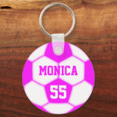 Porte-clés Numéro de nom personnalisé Boule de soccer rose (Recto)
