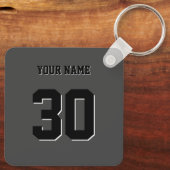 Porte-clés Numéro et nom personnalisés en noir simple (Verso)