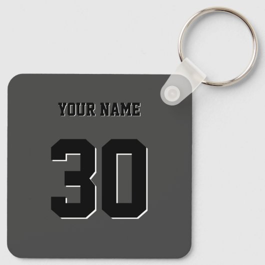 Porte-clés Numéro et nom personnalisés en noir simple (Dos)