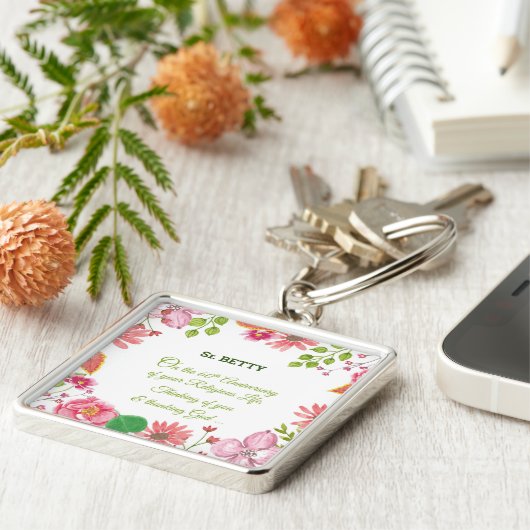 Porte-clés Nun Religious 60e Anniversaire Fleurs aquarelles (Côté)