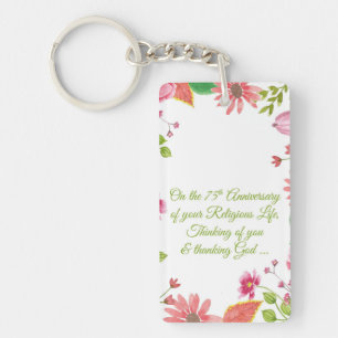 Porte-clés Nun Religious 75e Anniversaire Fleurs aquarelles