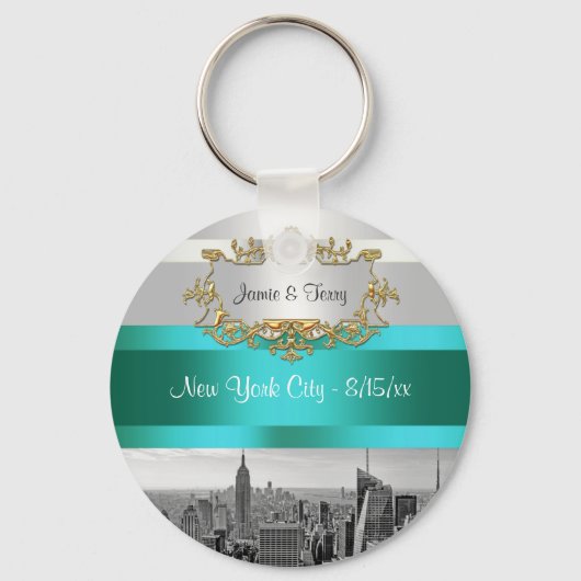 Porte-clés NYC Skyline BW 05 White Turquoise Invitation Suite (Recto)