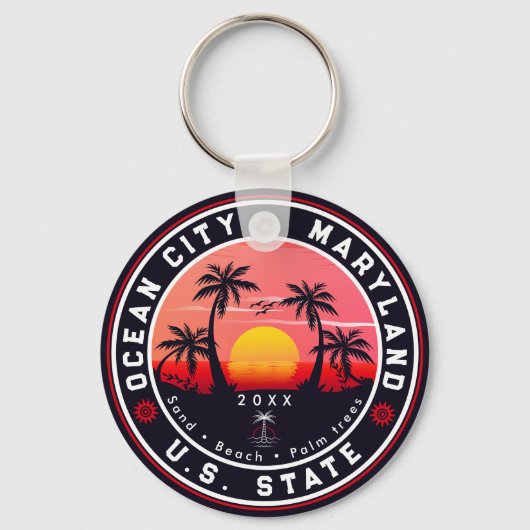 Porte-clés Ocean City Maryland Retro Sunset Souvenirs 80s (Recto)