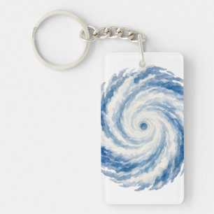 Porte-clés Océan Tourbillon Tempête Aquarelle Bleue – Abstrai