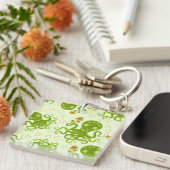 Porte-clés Octopes Vertes Avec Fleurs (Devant Droit)
