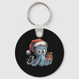 Porte-clés Octopus De Noël Drôle Avec Chapeau De Père Noël Po