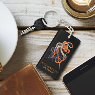 Porte-clés Octopus Orange Mandala bleu